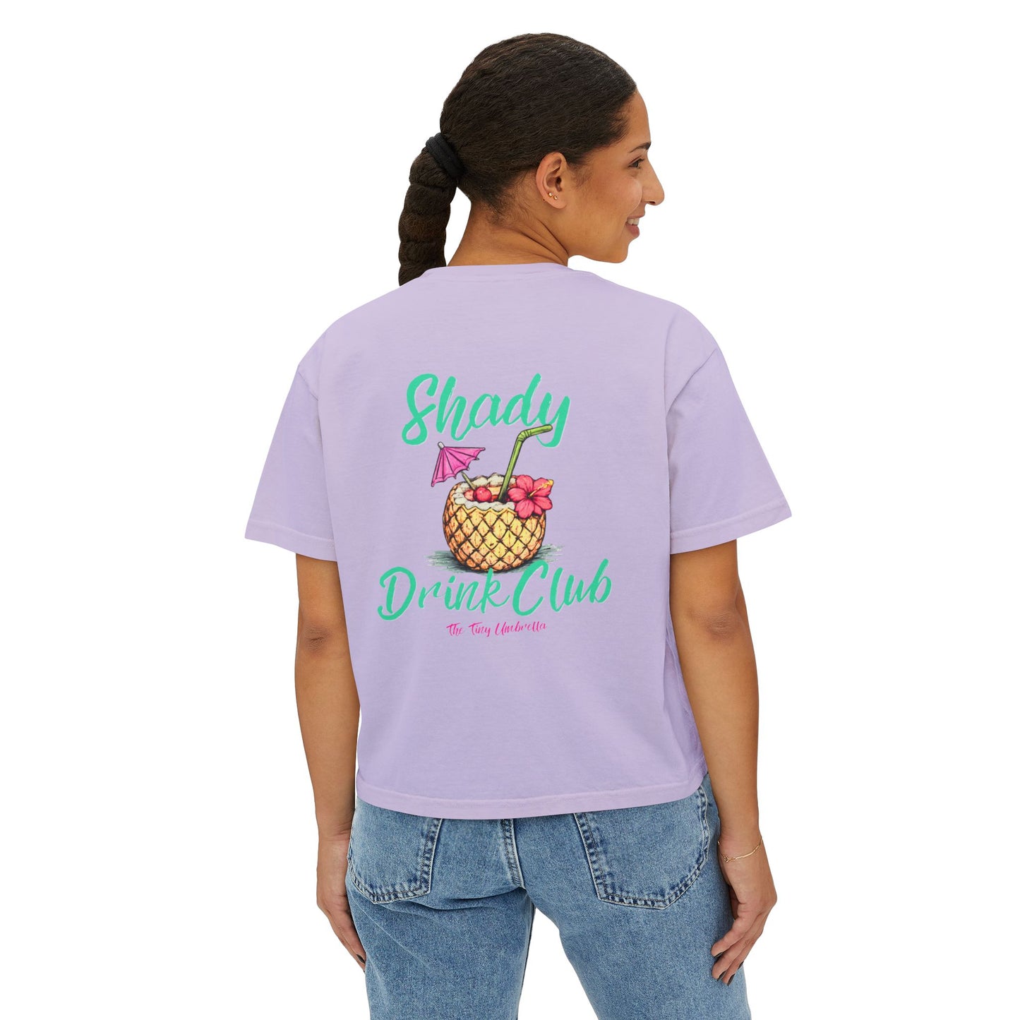Shady Drink Club Boxy Tee — Pineapple Cocktail Graphic Women’s Shirt