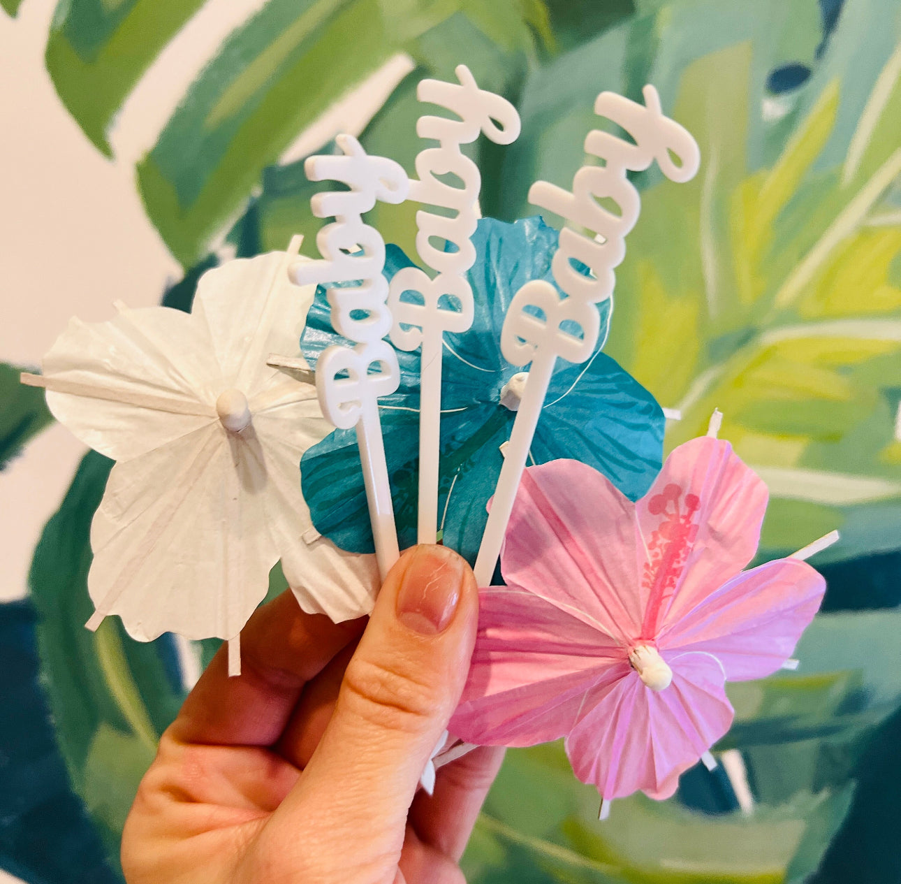 Light Pink Hibiscus flower Cocktail Umbrella