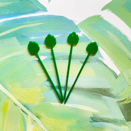 Monstera Garnish Pick Set of 4