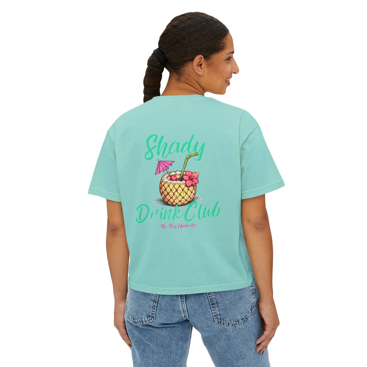 Shady Drink Club Boxy Tee — Pineapple Cocktail Graphic Women’s Shirt