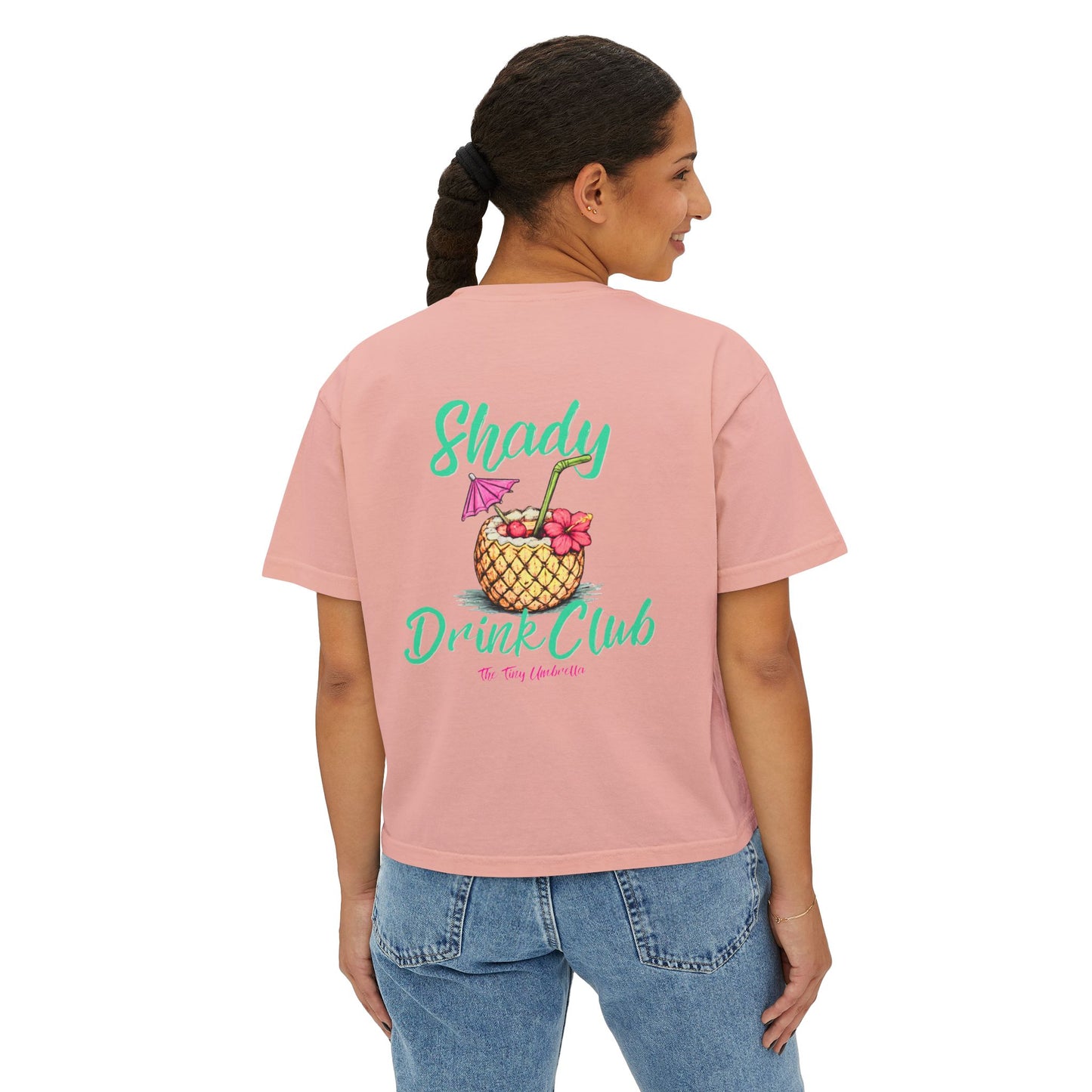 Shady Drink Club Boxy Tee — Pineapple Cocktail Graphic Women’s Shirt