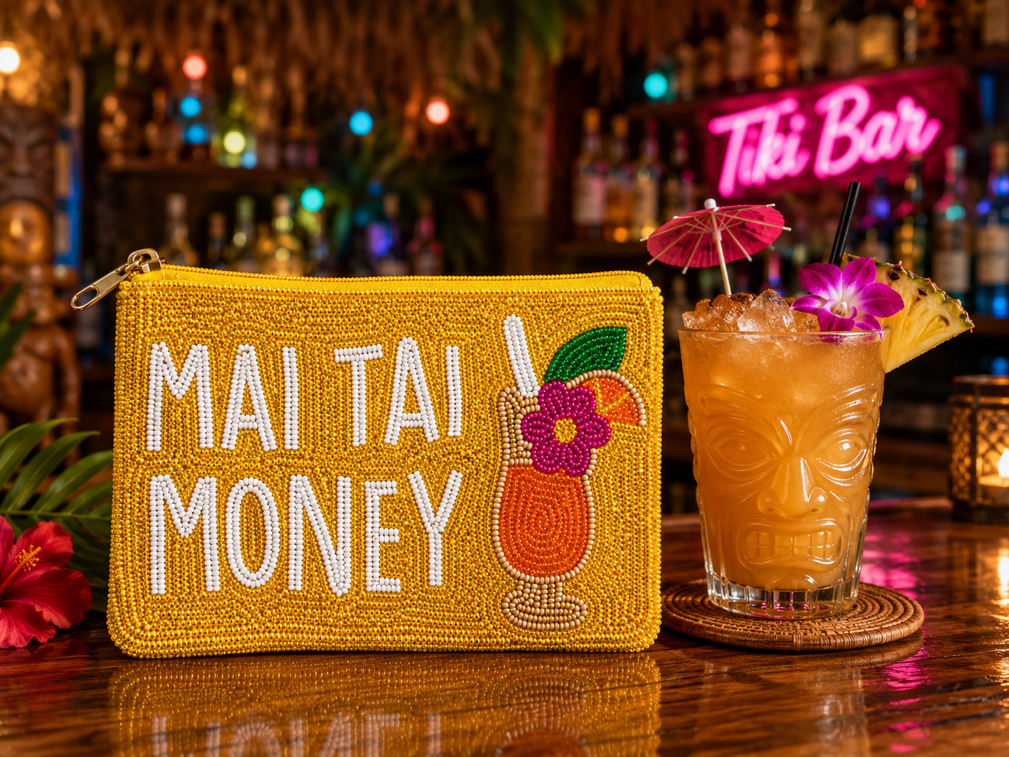 Mai Tai Money Beaded Zip Pouch
