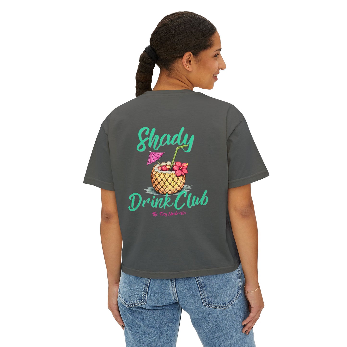 Shady Drink Club Boxy Tee — Pineapple Cocktail Graphic Women’s Shirt
