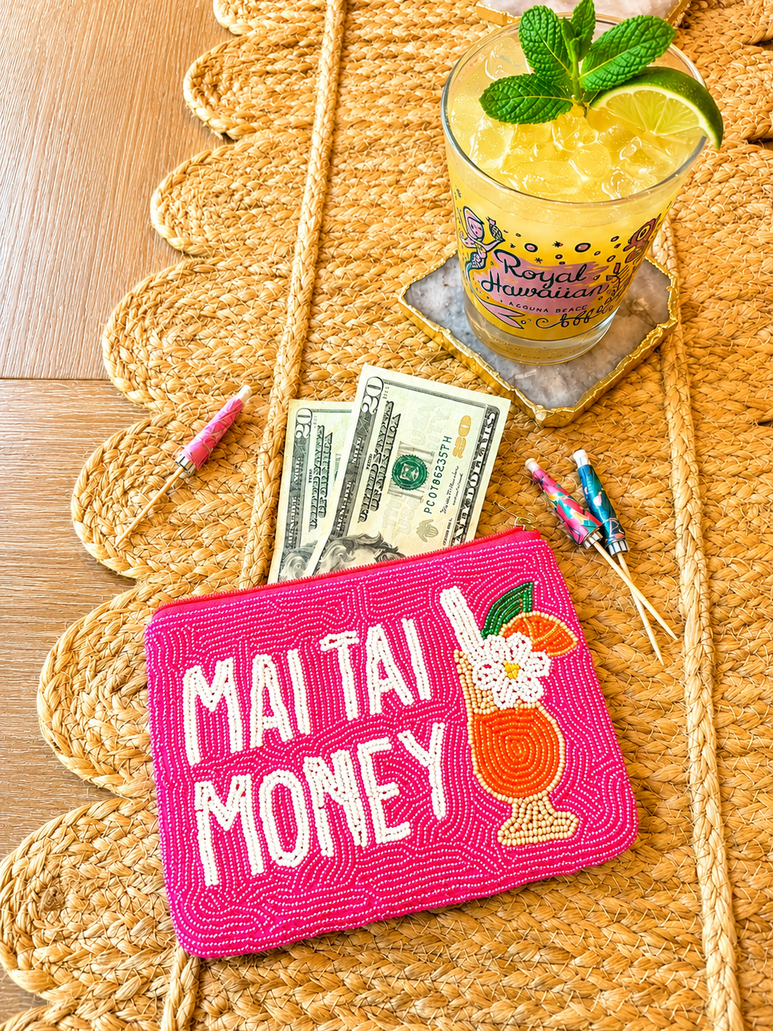 Mai Tai Money Beaded Zip Pouch