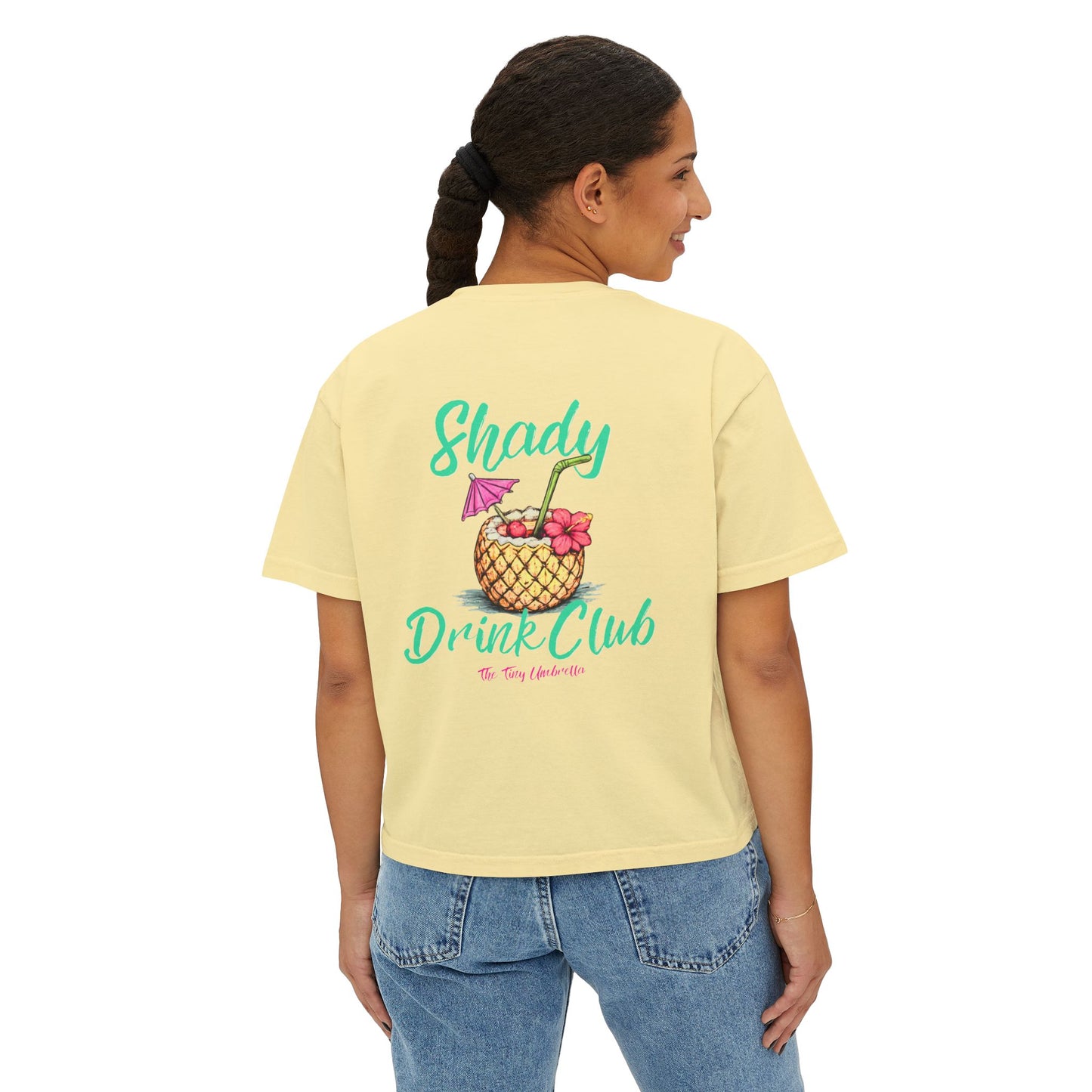 Shady Drink Club Boxy Tee — Pineapple Cocktail Graphic Women’s Shirt
