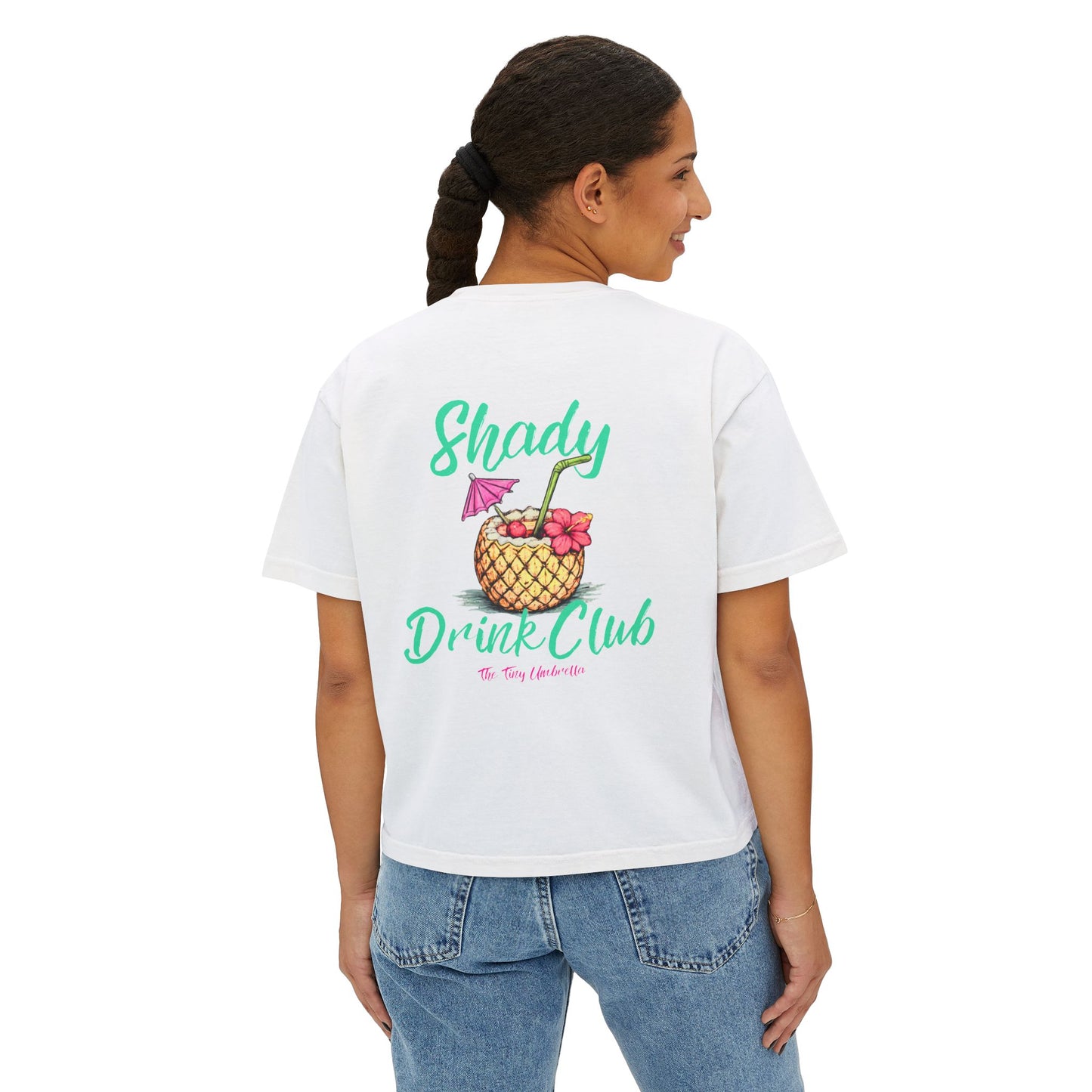 Shady Drink Club Boxy Tee — Pineapple Cocktail Graphic Women’s Shirt