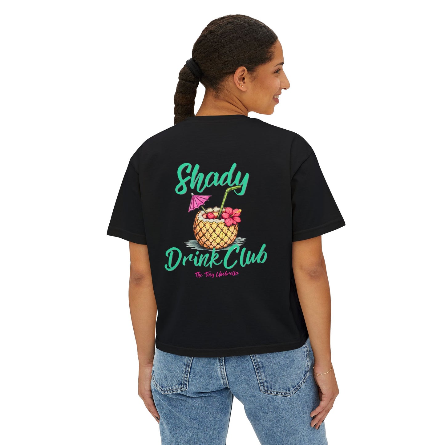 Shady Drink Club Boxy Tee — Pineapple Cocktail Graphic Women’s Shirt