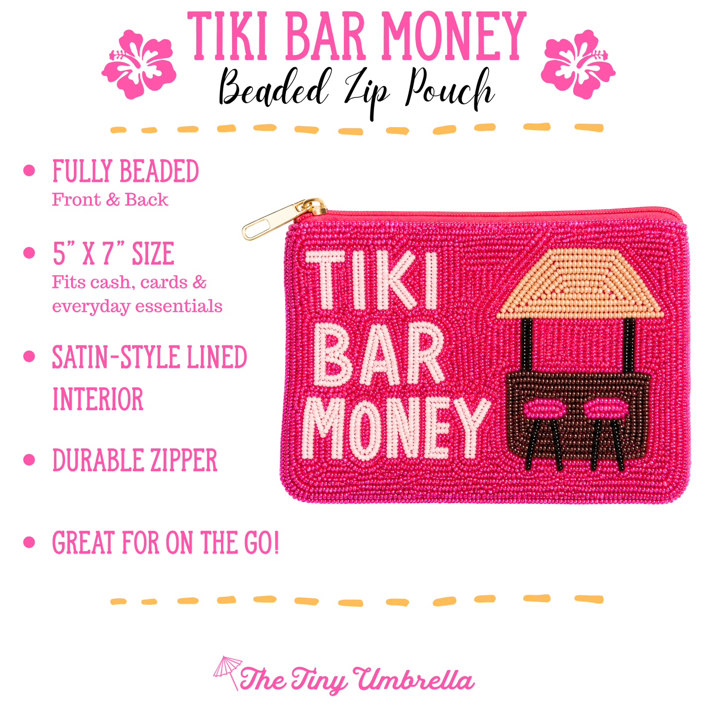 Tiki Bar Money Beaded Zip Pouch