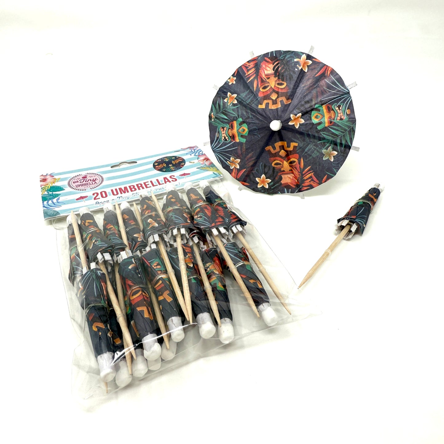 Tiki Cocktail Umbrellas – Handmade Tropical Drink Umbrellas (Set of 20)