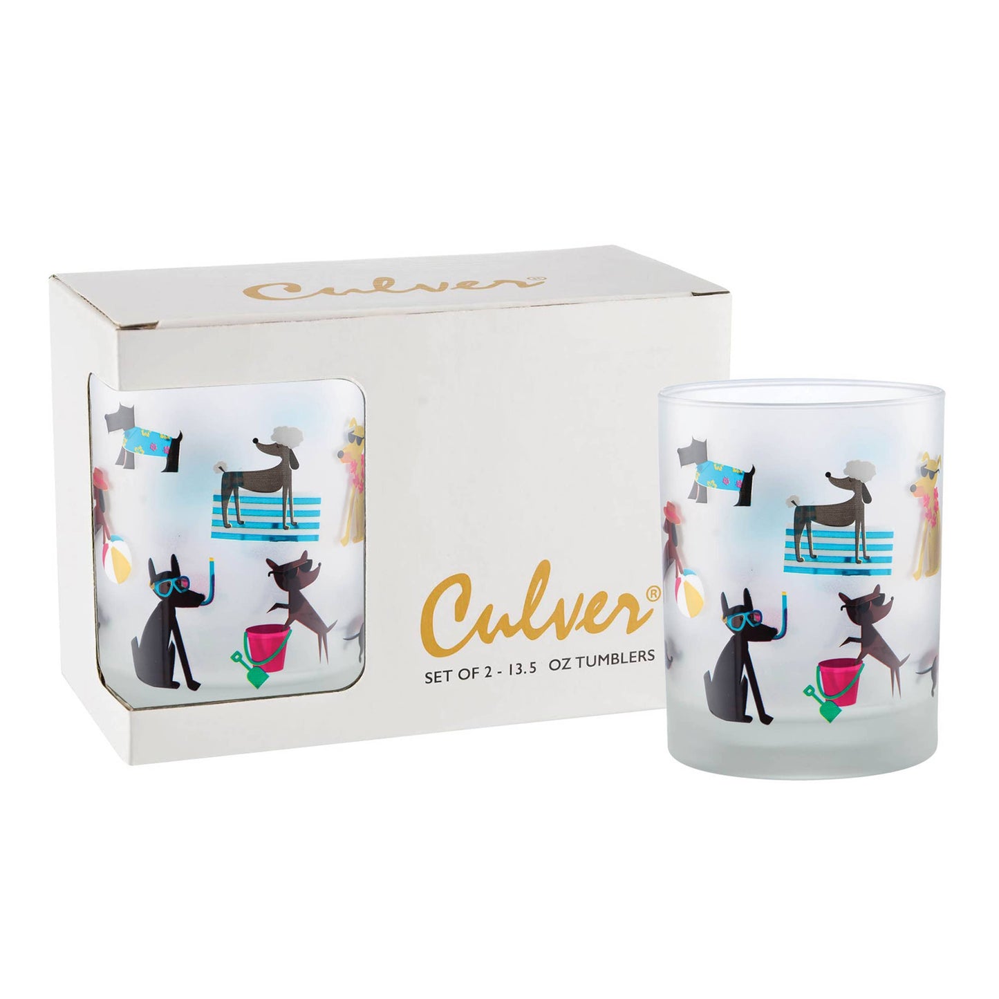 Beach Dogs Drinking Glass - Set of 2