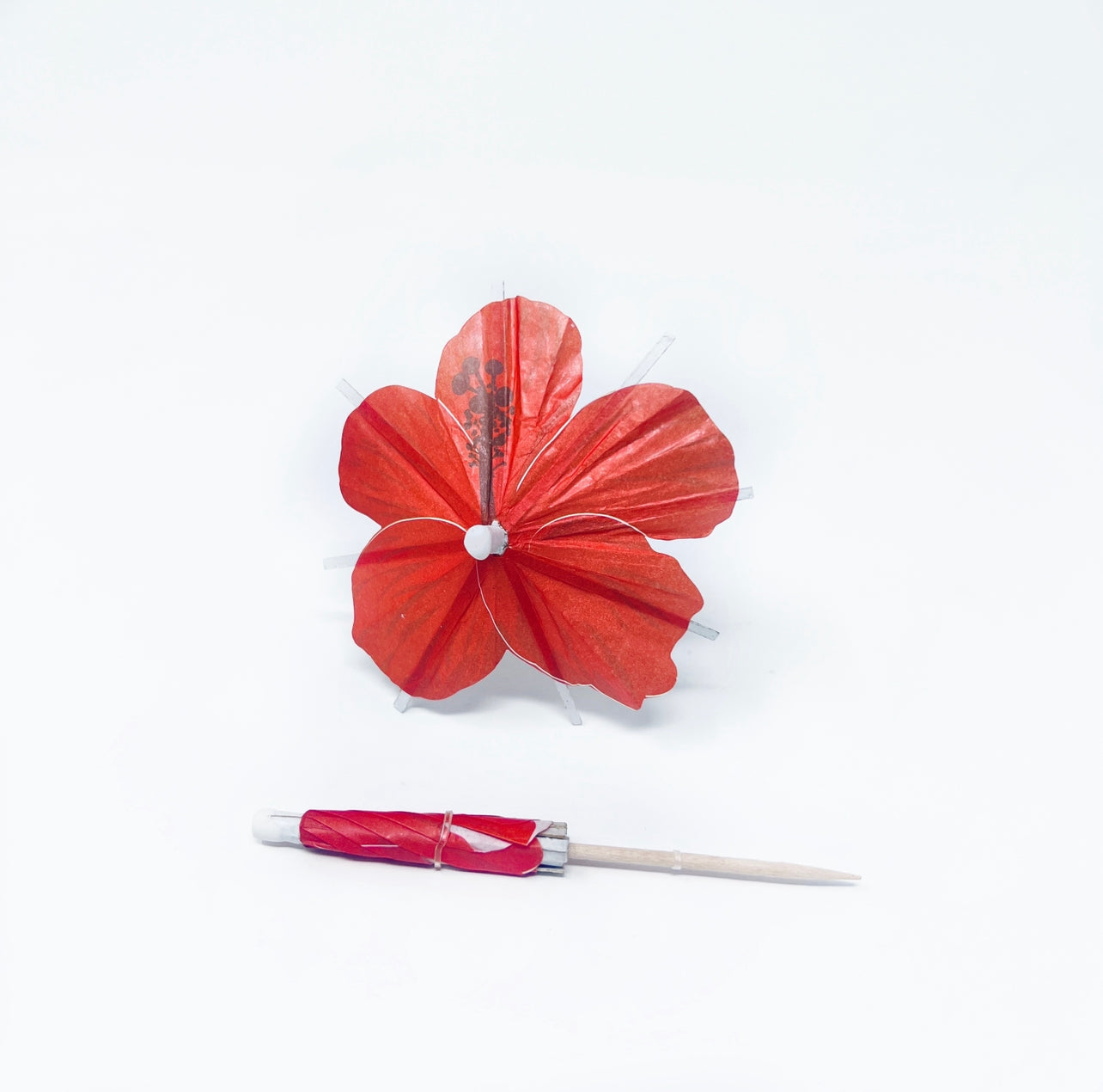 Red Hibiscus flower Cocktail Umbrella