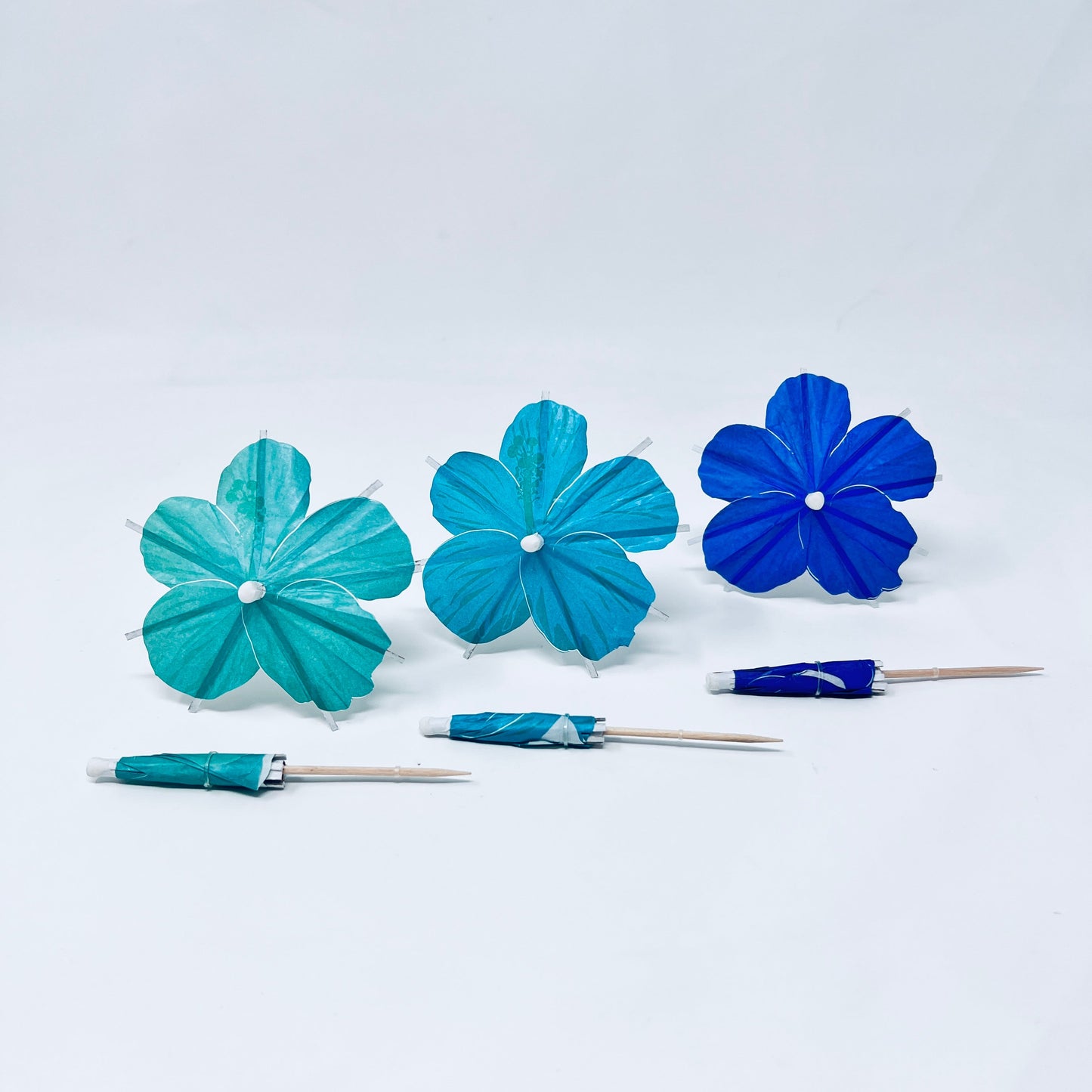 Caribbean Blue Turquoise Hibiscus flower Cocktail Umbrella