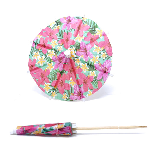 Pink Tropical Hibiscus Design Cocktail Umbrella